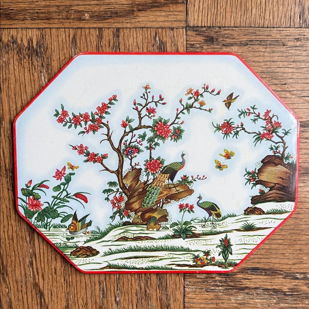 VTG Asian Peacock Flower Art Hot
Plate Trivet Casserole Dish mat /wall art